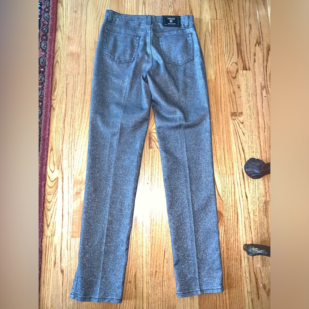 Versace Men’s Silver Metallic Grey Black Pants 33 / 47 90s Y2K
